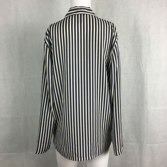 Ann Taylor Shirt Womens Sz XS White Gray Striped Wrap Front Top Blouse Career - Picture 4 of 7